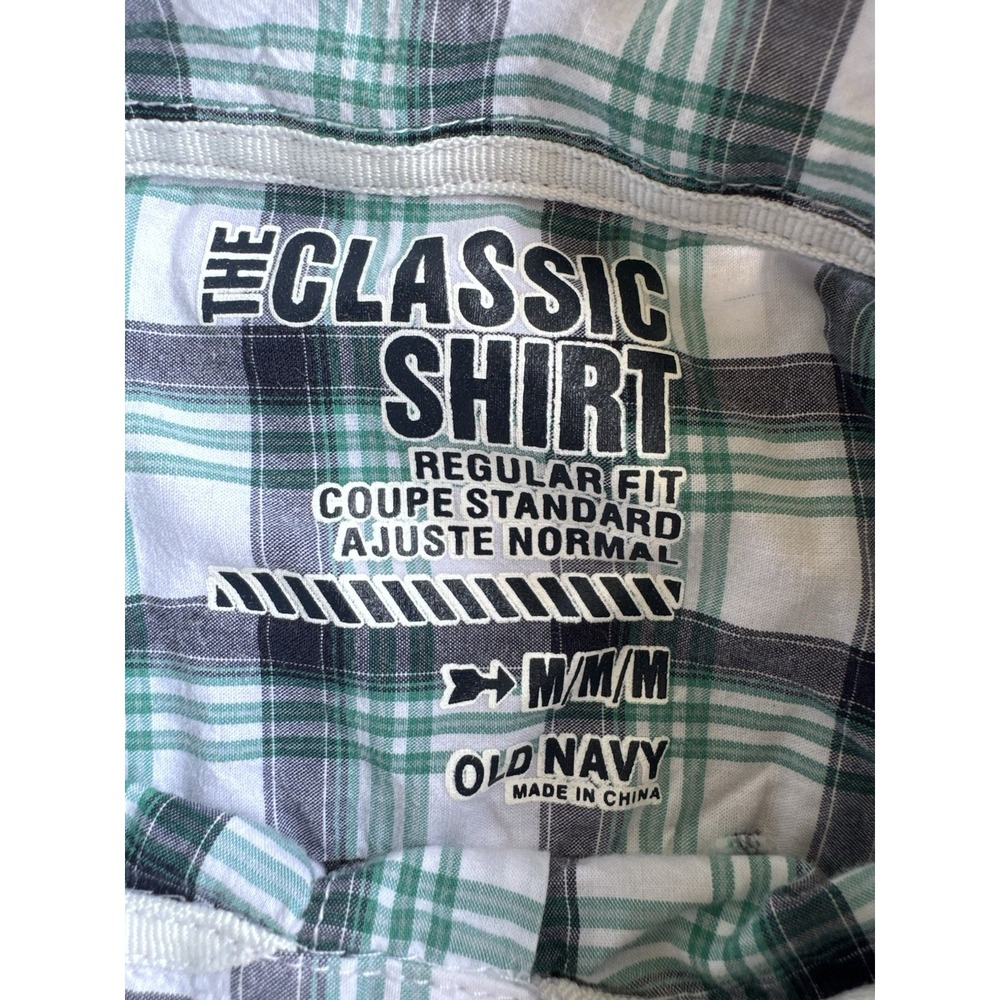 Old Navy The Classic Shirt Teal/White Check Button-Down Long Sleeve Button-Up M - Picture 6 of 8